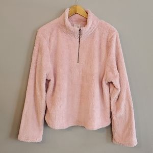 NWOT Pink teddy bear half zip sweater
